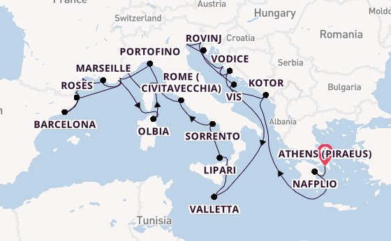 Mediterranean Sea from Athens (Piraeus), Greece with the Seabourn Ovation 
