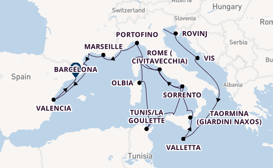Western Mediterranean from Fusina (Venice) with the Seabourn Ovation 