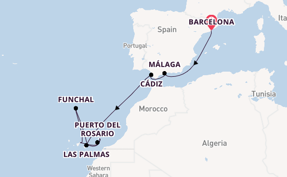 Canarische Eilanden vanaf Barcelona, Spanje met de Costa Smeralda