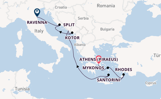 Eastern Mediterranean from Athens (Piraeus), Greece with the Celebrity Eclipse