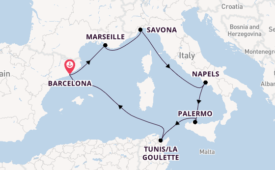 Westelijke Middellandse Zee vanaf Barcelona, Spanje met de Costa Pacifica