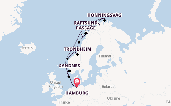 Noorwegen vanaf Hamburg, Duitsland met de Amera