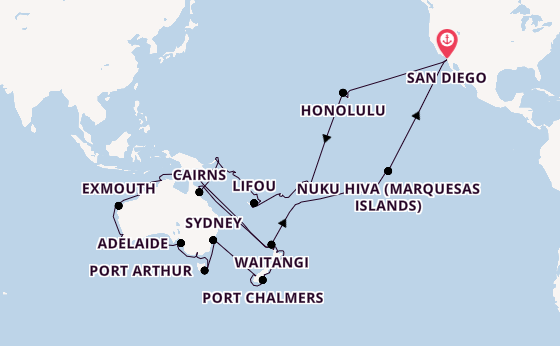 Transpacific from San Diego, California with the Zaandam