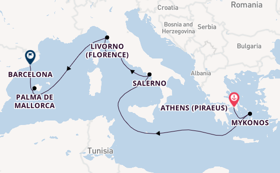 Mediterranean Sea from Athens (Piraeus), Greece with the Scarlet Lady