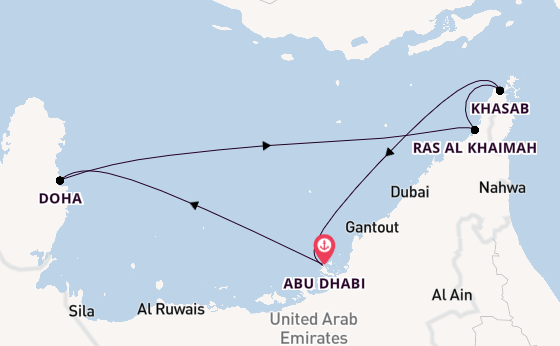 Perzische Golf vanaf Abu Dhabi, Verenigde Arabische Emiraten met de Celestyal Discovery