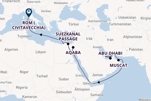 Naher Osten ab Dubai, Vereinigte Arabische Emirate auf der MSC Euribia