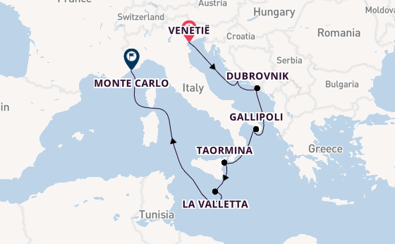 Middellandse Zee vanaf Venetië, Italië met de Silver Ray