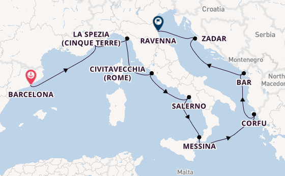Middellandse Zee vanaf Barcelona, Spanje met de Norwegian Viva