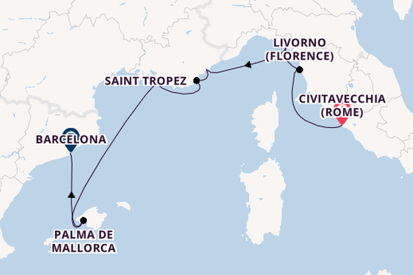 Westelijke Middellandse Zee vanaf Civitavecchia (Rome), Italië met de Nautica