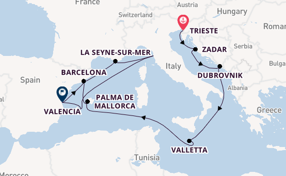 Western Mediterranean from Trieste, Italy with the Queen Victoria