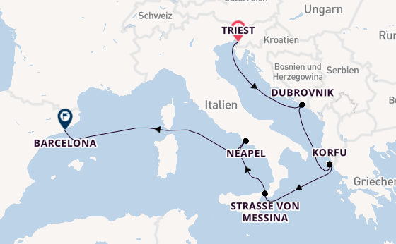 Mittelmeer ab Triest, Italien auf der Queen Elizabeth