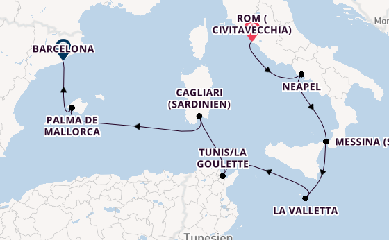 Westliches Mittelmeer ab Civitavecchia (Rom), Italien auf der Seven Seas Voyager
