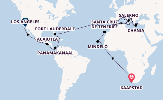 trans-Atlantisch vanaf Kaapstad, Zuid-Afrika met de Coral Princess