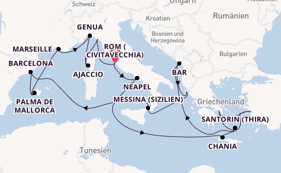 Mittelmeer ab Civitavecchia (Rom), Italien auf der Sun Princess