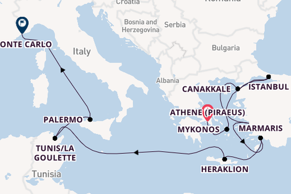 Middellandse Zee vanaf Athene (Piraeus), Griekenland met de Regatta