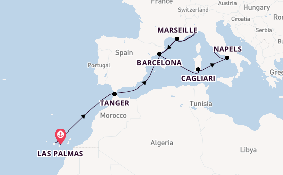 Westelijke Middellandse Zee vanaf Las Palmas, Gran Canaria, Spanje met de Costa Smeralda