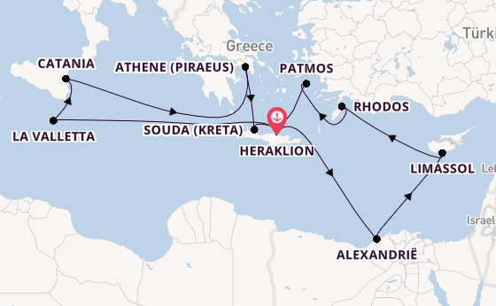 Middellandse Zee vanaf Heraklion, Griekenland met de Mein Schiff 5