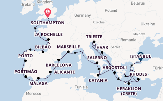Mediterranean Sea from Southampton, England with the Sonata (Oceania)
