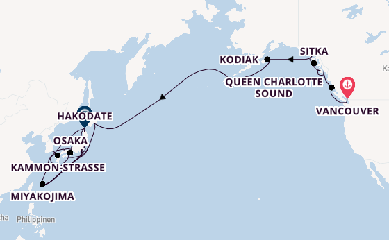 Transpazifik ab Vancouver, Kanada auf der Seabourn Encore