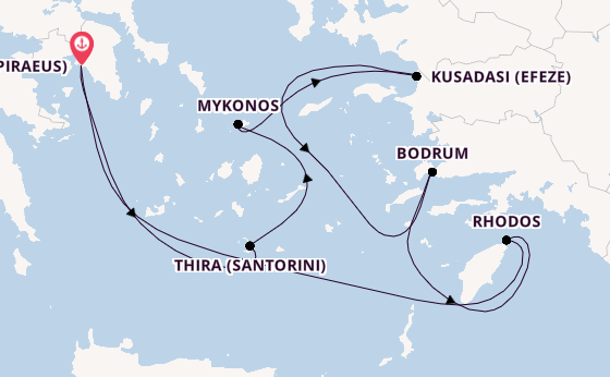 Oostelijke Middellandse Zee vanaf Athene (Piraeus), Griekenland met de Rhapsody of the Seas