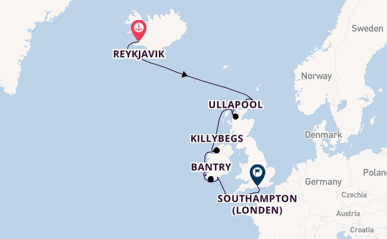 Britse Eilanden vanaf Reykjavik, IJsland met de Insignia