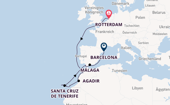 Kanarische Inseln ab Rotterdam, Niederlande auf der Nieuw Statendam