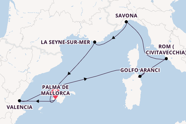 Westliches Mittelmeer ab Palma de Mallorca, Spanien auf der Costa Pacifica