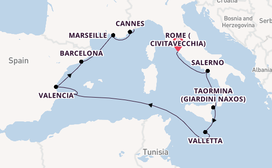 Western Mediterranean from Rome (Civitavecchia), Italy with the Nautica