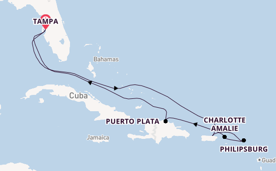 Caribbean from Tampa, Florida, USA with the Jewel of the Seas
