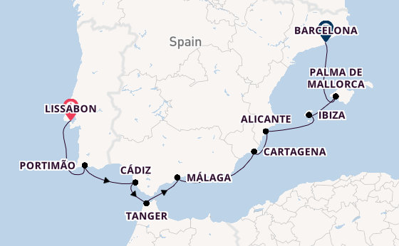 Westelijke Middellandse Zee vanaf Lissabon, Portugal met de Seven Seas Mariner