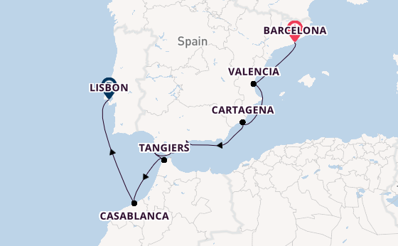 Western Mediterranean from Barcelona, Spain with the Silver Muse