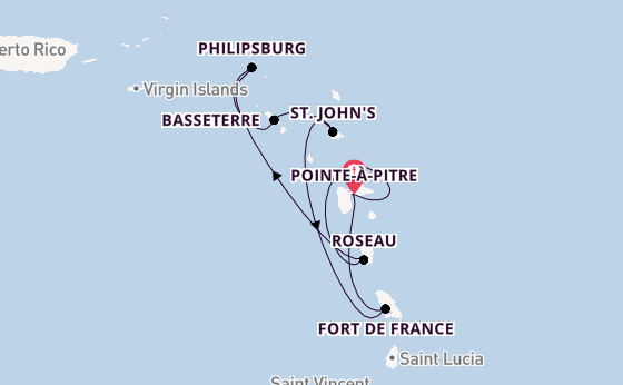 Southern Caribbean from Pointe-à-Pitre, Guadeloupe with the MSC Meraviglia