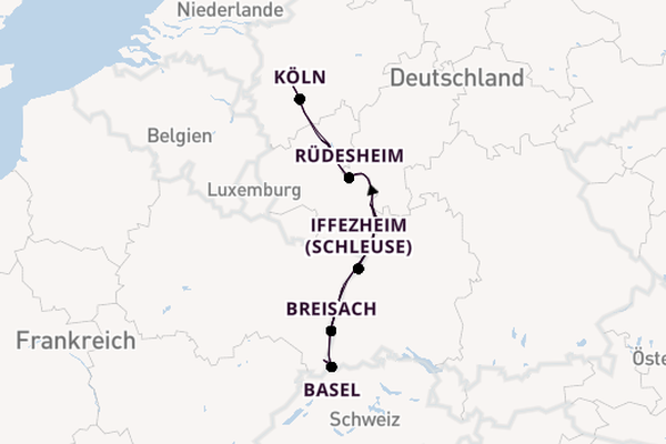 Rhein ab Düsseldorf, Deutschland auf der Alena