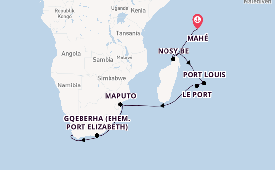 Indischer Ozean ab Mahé, Seychellen auf AIDAblu