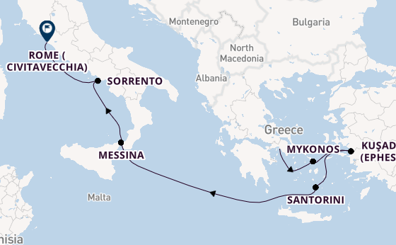 Mediterranean Sea from Athens (Piraeus), Greece with the Seven Seas Prestige