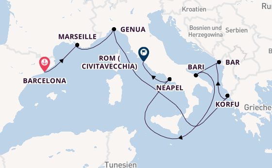 Westliches Mittelmeer ab Barcelona, Spanien auf der Carnival Sunshine