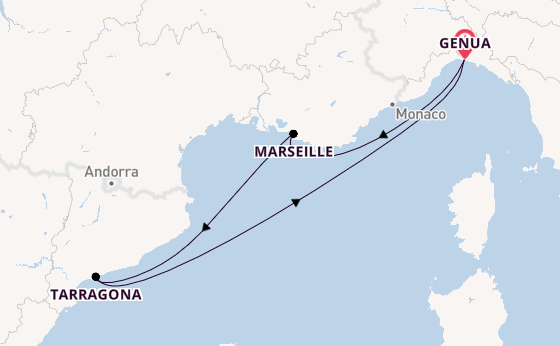 Westelijke Middellandse Zee vanaf Genua, Italië met de MSC Magnifica