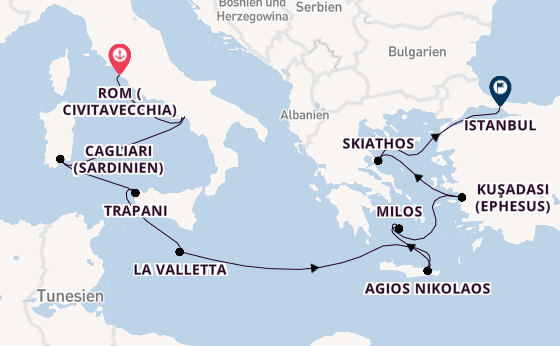 Mittelmeer ab Civitavecchia (Rom), Italien auf der Allura 