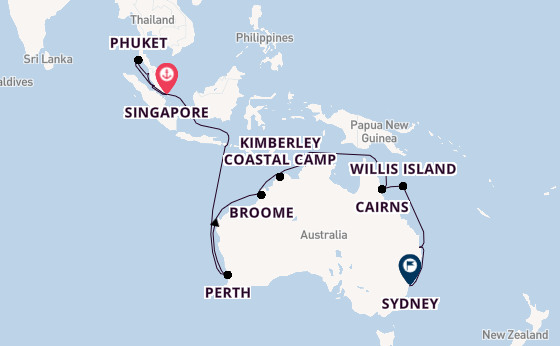 Australië vanaf Singapore, Singapore met de Sapphire Princess