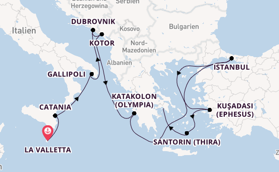 Mittelmeer ab La Valletta, Malta auf der Seven Seas Grandeur