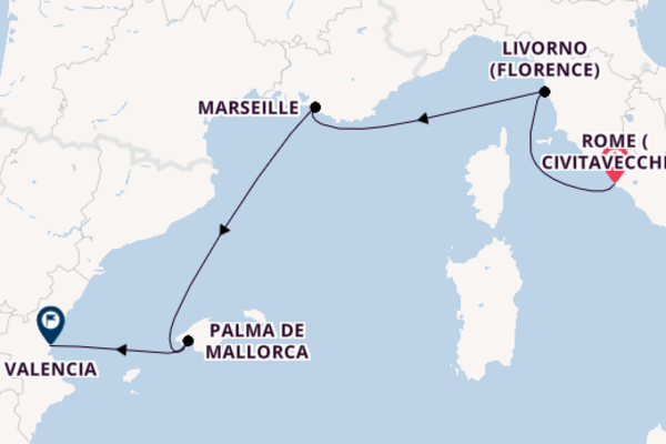 Western Mediterranean from Rome (Civitavecchia), Italy with the MSC Lirica