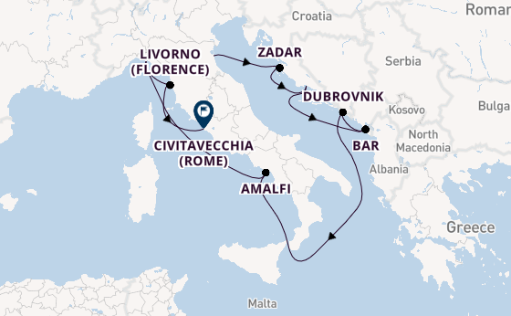 Middellandse Zee vanaf Ravenna, Italië met de Celebrity Constellation