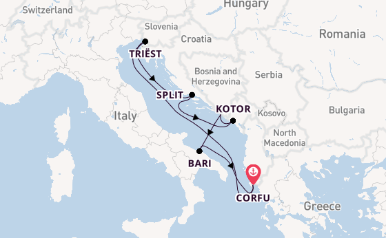 Middellandse Zee vanaf Corfu, Griekenland met AIDAblu