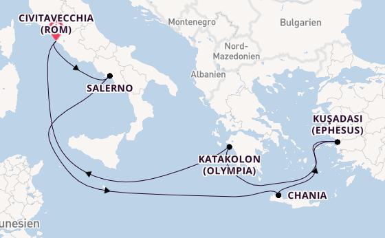 Mittelmeer ab Civitavecchia (Rom), Italien auf der Enchanted Princess