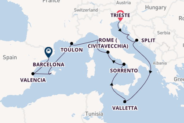 Voyage from Trieste to Barcelona via Split