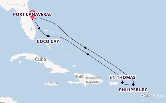 Caribbean vanaf Port Canaveral, Verenigde Staten met de Utopia of the Seas