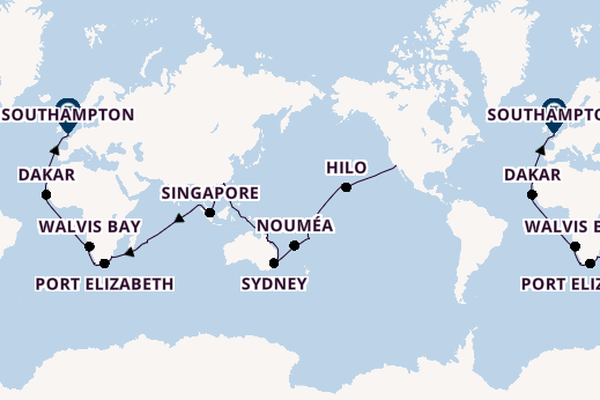 Round-the-World Trip from Los Angeles, California, USA with the Queen Victoria