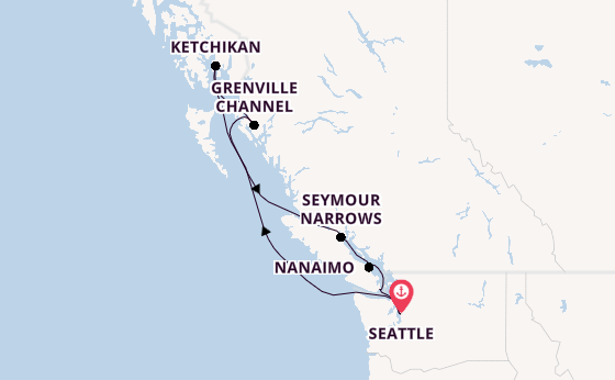 Amerikaanse Westkust vanaf Seattle, Verenigde Staten met de Noordam