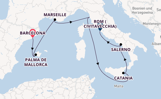 Westliches Mittelmeer ab Barcelona, Spanien auf der Norwegian Epic