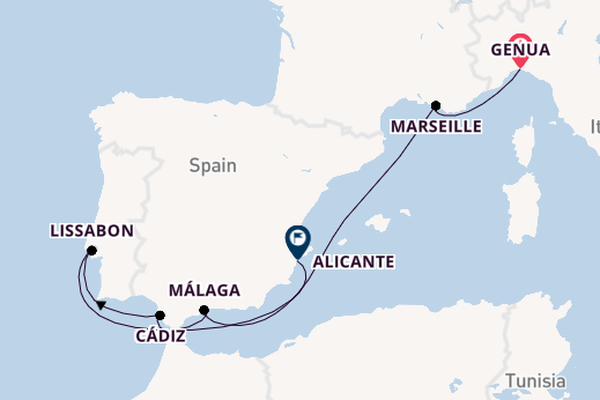 Westelijke Middellandse Zee vanaf Genua, Italië met de MSC Opera